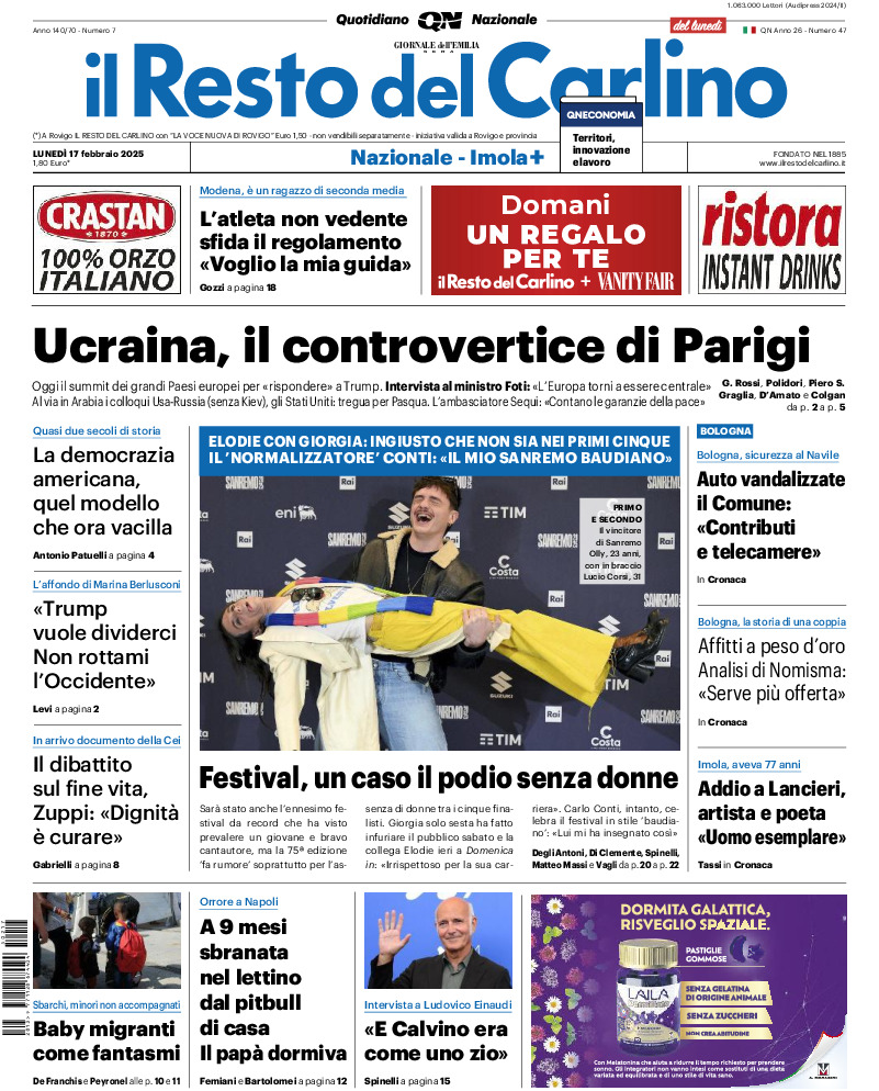 Prima-pagina-il resto del carlino-edizione-di-oggi-20250217